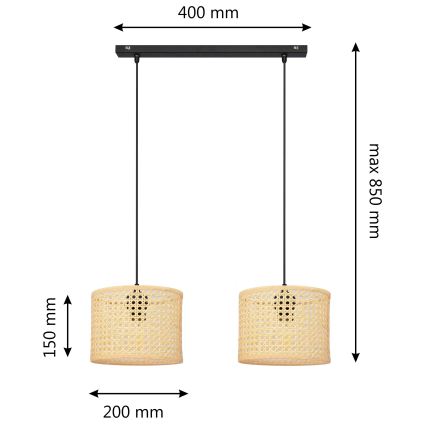 Lampadario a sospensione con filo ALBA 2xE27/15W/230V rattan/nero