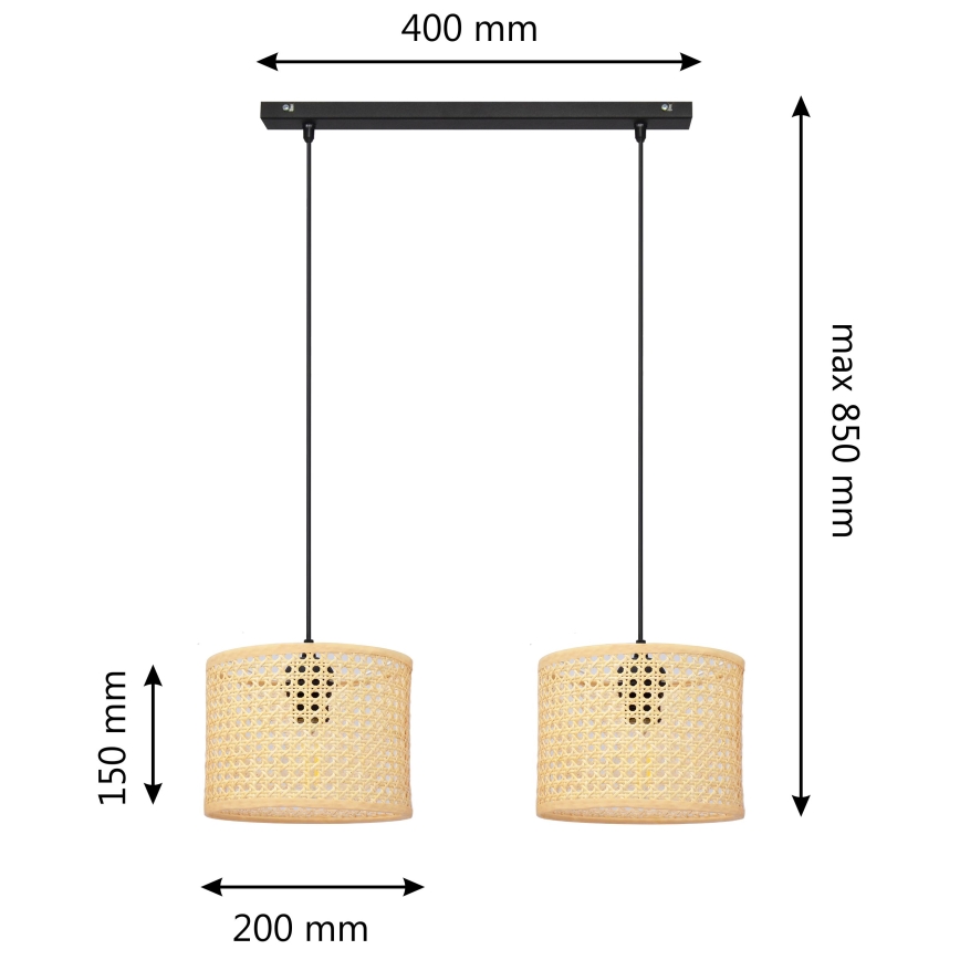 Lampadario a sospensione con filo ALBA 2xE27/15W/230V rattan/nero