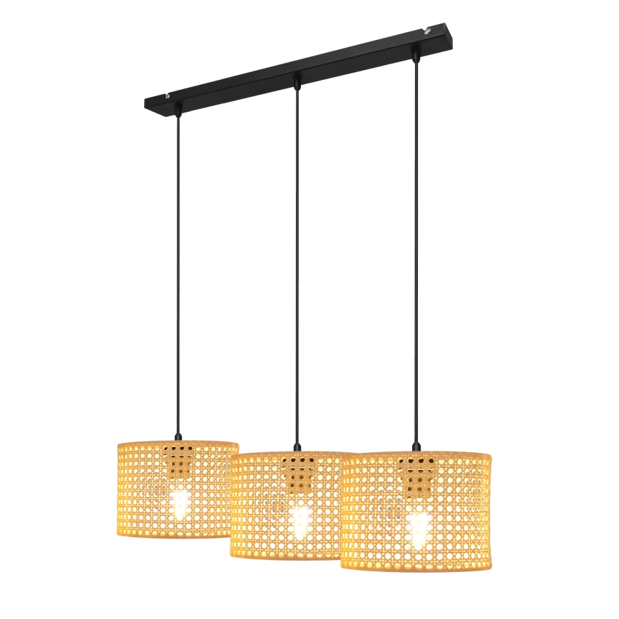 Lampadario a sospensione con filo ALBA 3xE27/15W/230V rattan/nero