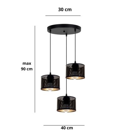 Lampadario a sospensione con filo ALDO 3xE27/60W/230V diametro 40 cm nero