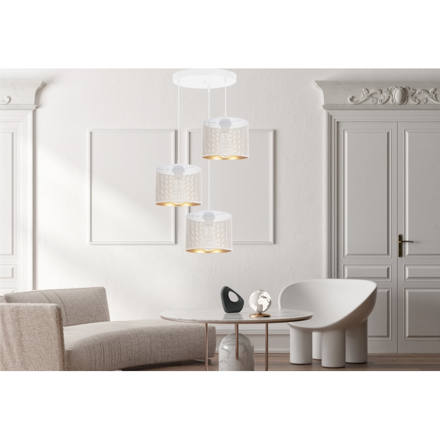 Lampadario a sospensione con filo ALDO 3xE27/60W/230V diametro 45 cm bianco