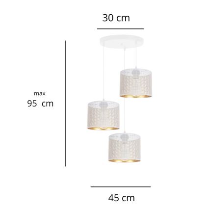 Lampadario a sospensione con filo ALDO 3xE27/60W/230V diametro 45 cm bianco