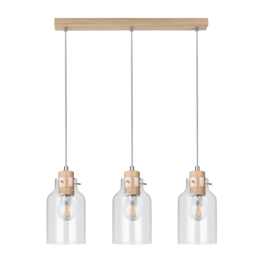 Lampadario a sospensione con filo ALESSANDRO 3xE27/60W/230V quercia