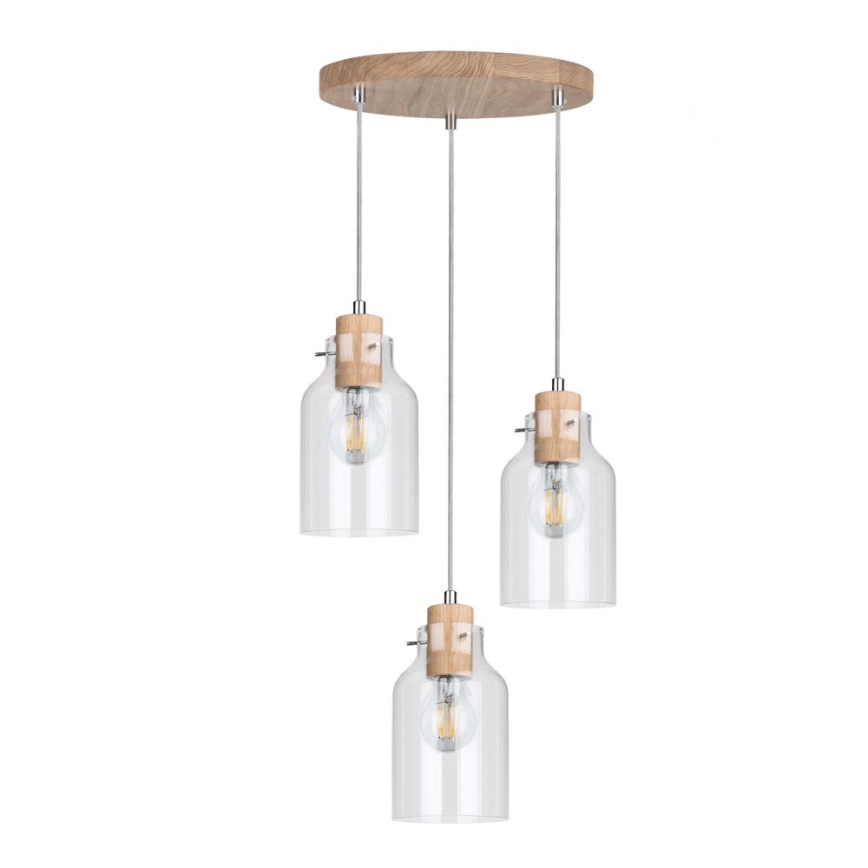 Lampadario a sospensione con filo ALESSANDRO 3xE27/60W/230V quercia