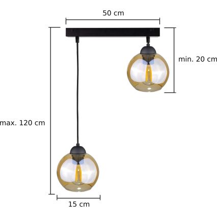 Lampadario a sospensione con filo AMBRE BLACK 2xE27/60W/230V