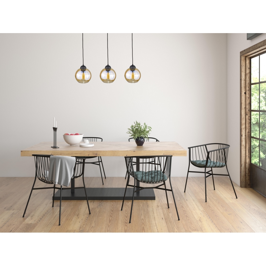 Lampadario a sospensione con filo AMBRE BLACK 3xE27/60W/230V nero/fumé marrone