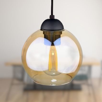 Lampadario a sospensione con filo AMBRE BLACK 3xE27/60W/230V nero/fumé marrone