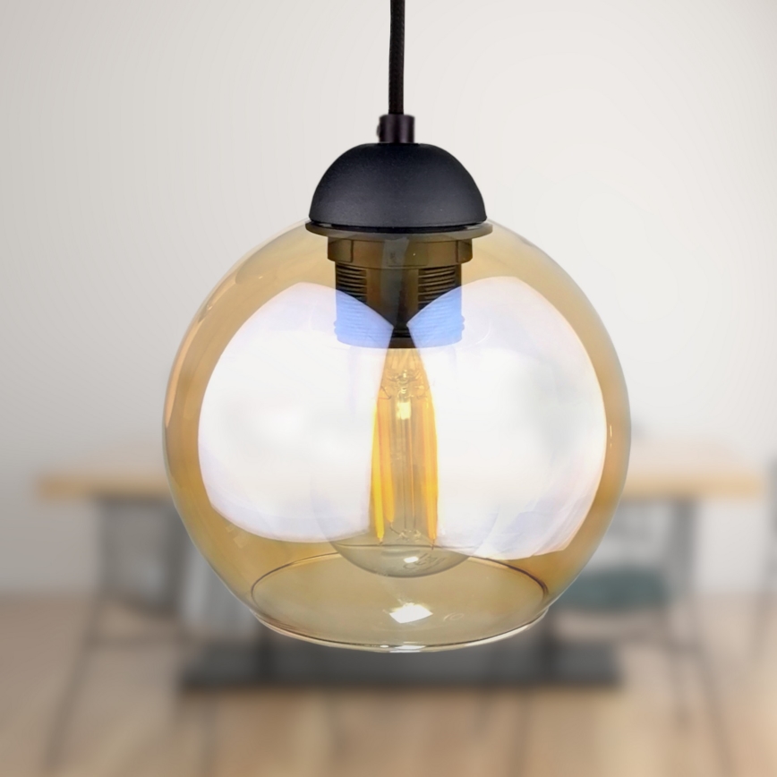 Lampadario a sospensione con filo AMBRE BLACK 3xE27/60W/230V nero/fumé marrone