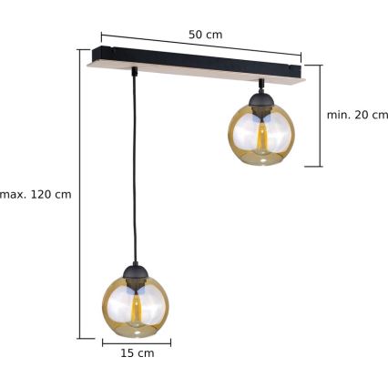 Lampadario a sospensione con filo AMBRE WOOD 2xE27/60W/230V