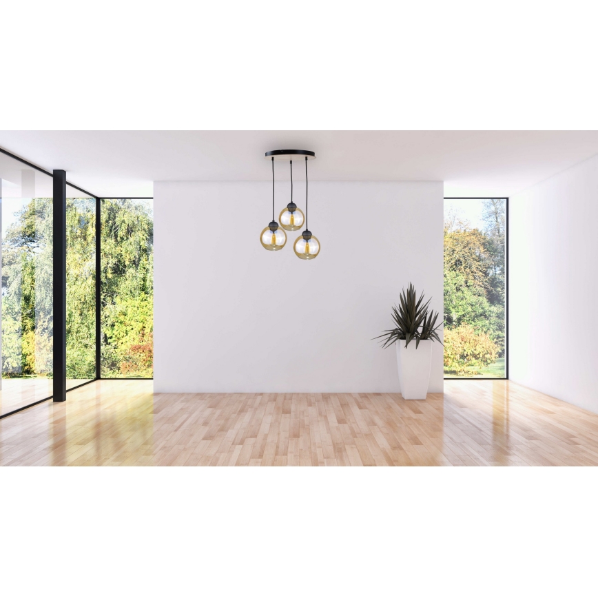 Lampadario a sospensione con filo AMBRE WOOD 3xE27/60W/230V diametro 30 cm