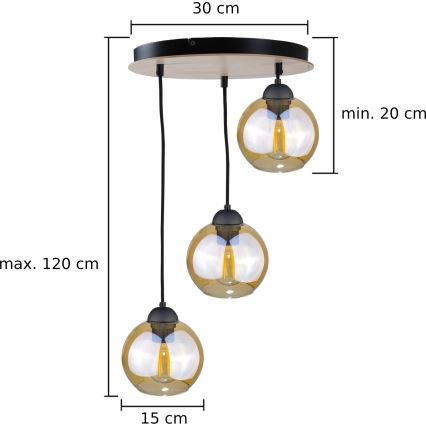 Lampadario a sospensione con filo AMBRE WOOD 3xE27/60W/230V diametro 30 cm