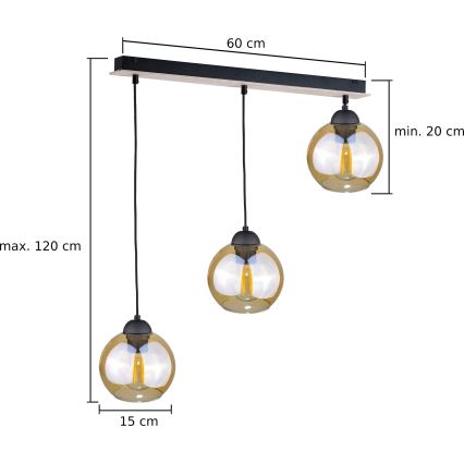 Lampadario a sospensione con filo AMBRE WOOD 3xE27/60W/230V