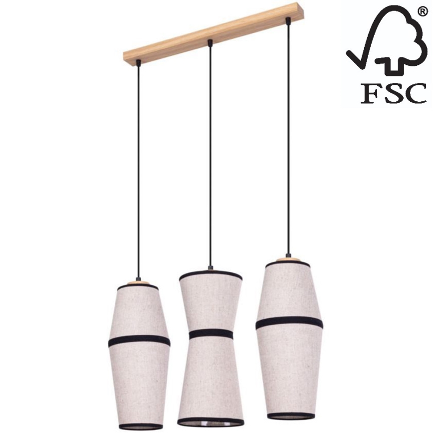 Lampadario a sospensione con filo AMIGO 3xE27/25W/230V quercia – FSC certificato