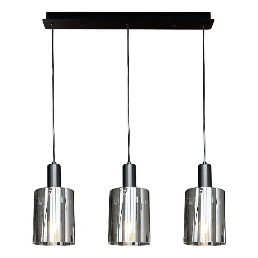Lampadario a sospensione con filo ARCADIA 3xE27/60W/230V nero/fumé