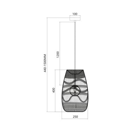 Lampadario a sospensione con filo ARONA 1xG9/9W/230V diametro 25 cm rattan/nero