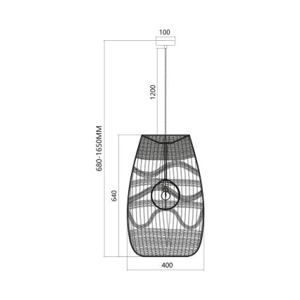 Lampadario a sospensione con filo ARONA 1xG9/9W/230V diametro 40 cm rattan/nero