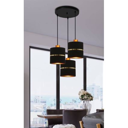 Lampadario a sospensione con filo ASSAM 3xE27/60W/230V nero