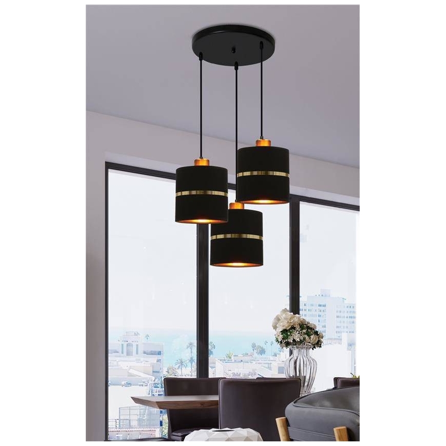 Lampadario a sospensione con filo ASSAM 3xE27/60W/230V nero