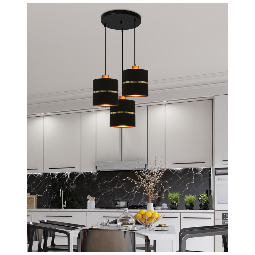 Lampadario a sospensione con filo ASSAM 3xE27/60W/230V nero