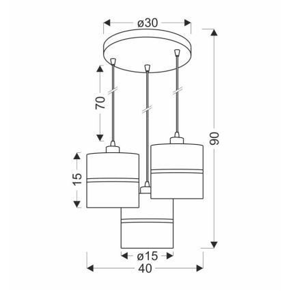 Lampadario a sospensione con filo ASSAM 3xE27/60W/230V nero