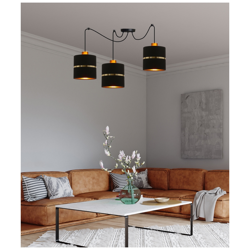 Lampadario a sospensione con filo ASSAM 3xE27/60W/230V nero