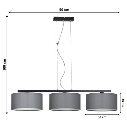 Lampadario a sospensione con filo ASTRA 3xE27/60W/230V grigio