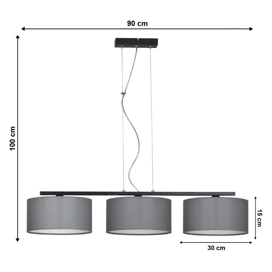 Lampadario a sospensione con filo ASTRA 3xE27/60W/230V grigio