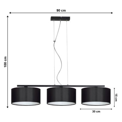 Lampadario a sospensione con filo ASTRA 3xE27/60W/230V nero