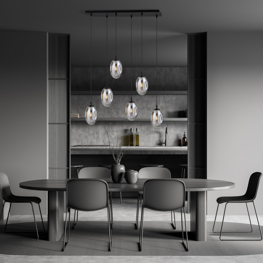 Lampadario a sospensione con filo ASTRAL 6xE14/10W/230V nero/fumé
