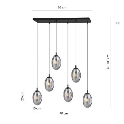 Lampadario a sospensione con filo ASTRAL 6xE14/10W/230V nero/fumé