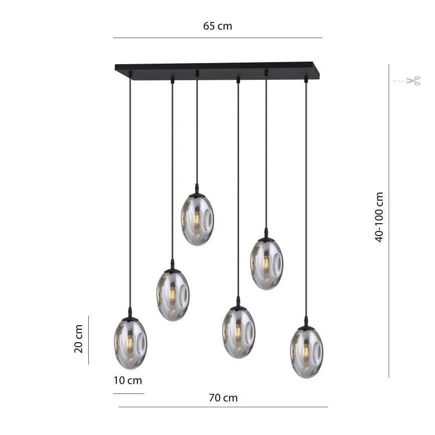 Lampadario a sospensione con filo ASTRAL 6xE14/10W/230V nero/fumé