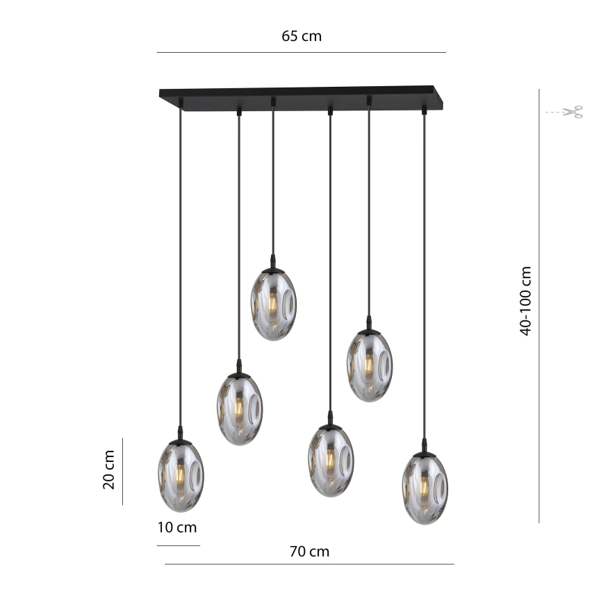Lampadario a sospensione con filo ASTRAL 6xE14/10W/230V nero/fumé