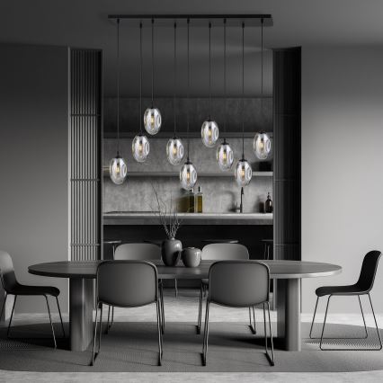 Lampadario a sospensione con filo ASTRAL 9xE14/10W/230V nero/fumé