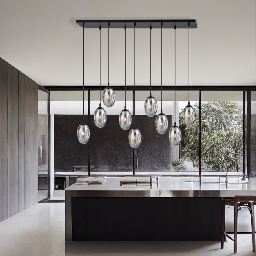 Lampadario a sospensione con filo ASTRAL 9xE14/10W/230V nero/fumé