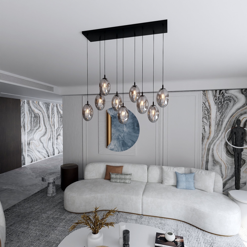 Lampadario a sospensione con filo ASTRAL 9xE14/10W/230V nero/fumé