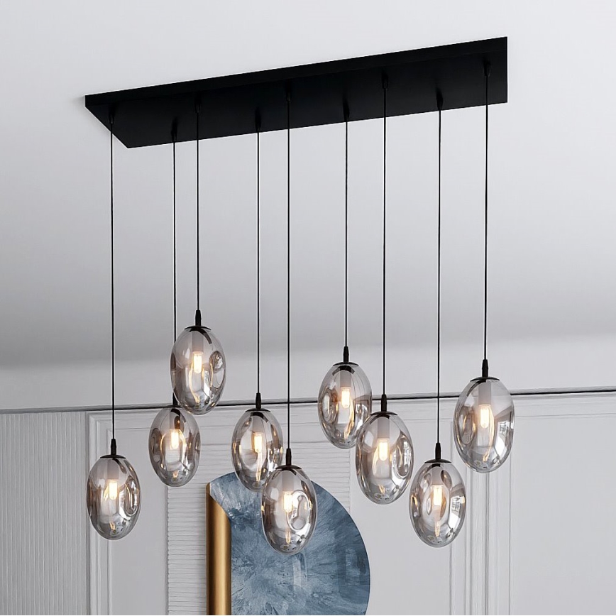 Lampadario a sospensione con filo ASTRAL 9xE14/10W/230V nero/fumé