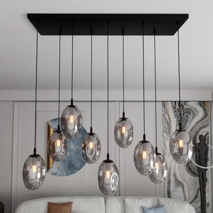 Lampadario a sospensione con filo ASTRAL 9xE14/10W/230V nero/fumé