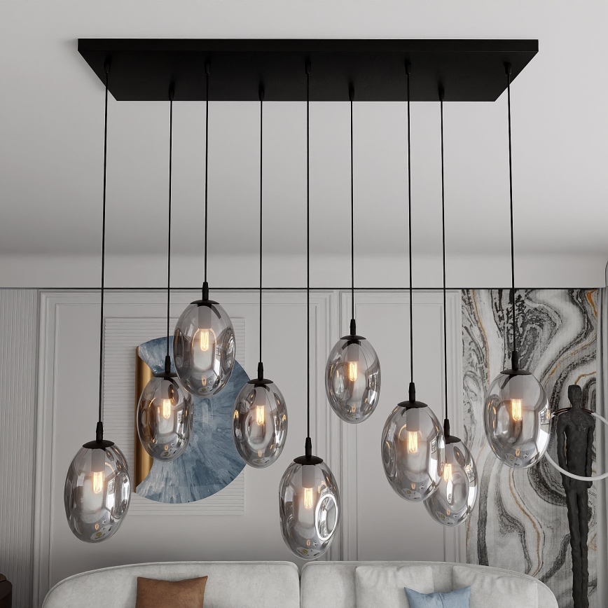 Lampadario a sospensione con filo ASTRAL 9xE14/10W/230V nero/fumé