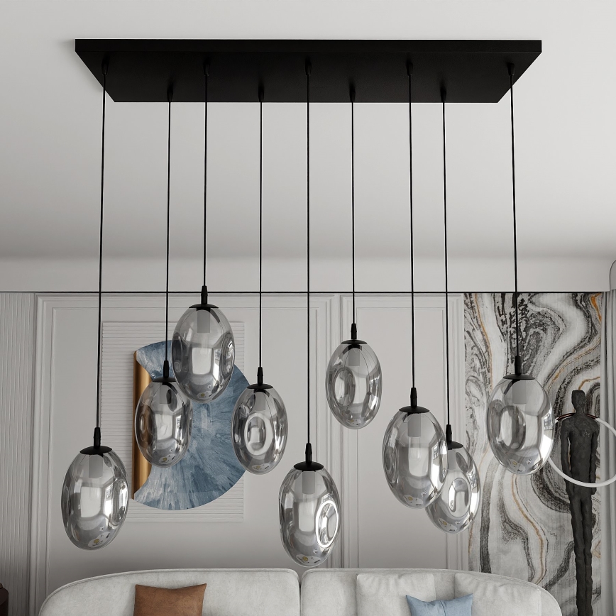 Lampadario a sospensione con filo ASTRAL 9xE14/10W/230V nero/fumé