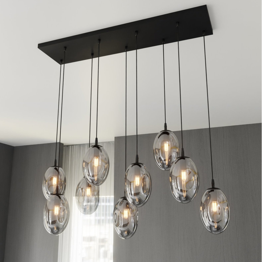 Lampadario a sospensione con filo ASTRAL 9xE14/10W/230V nero/fumé