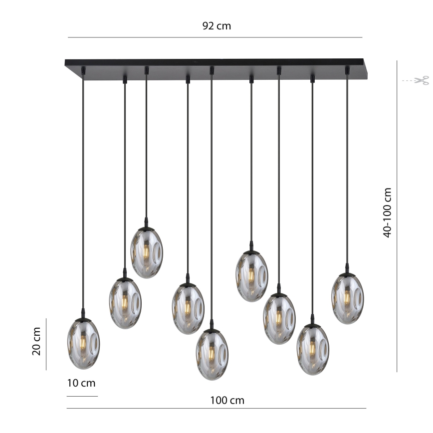 Lampadario a sospensione con filo ASTRAL 9xE14/10W/230V nero/fumé