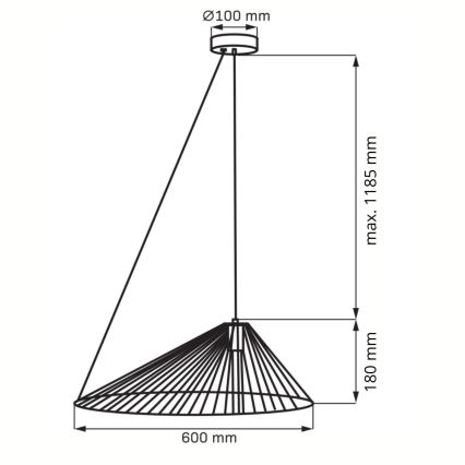 Lampadario a sospensione con filo AURORA 1xE27/20W/230V diametro 60 cm nero