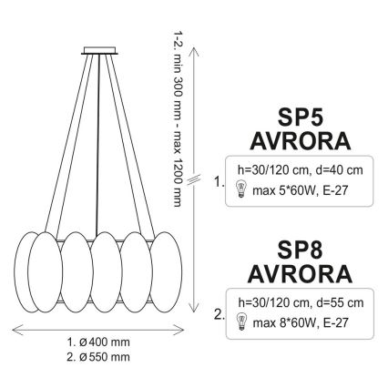 Lampadario a sospensione con filo AURORA 5xE27/60W/230V