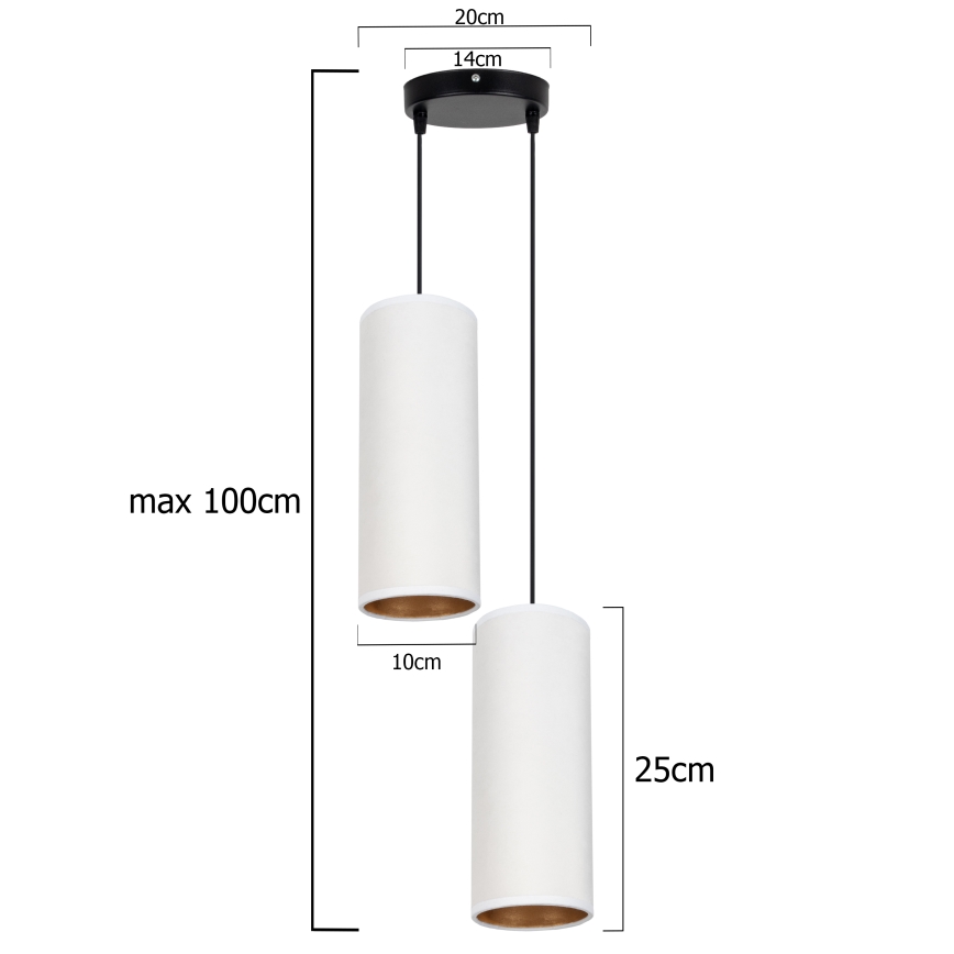 Lampadario a sospensione con filo AVALO 2xE27/60W/230V diametro 20 cm bianco