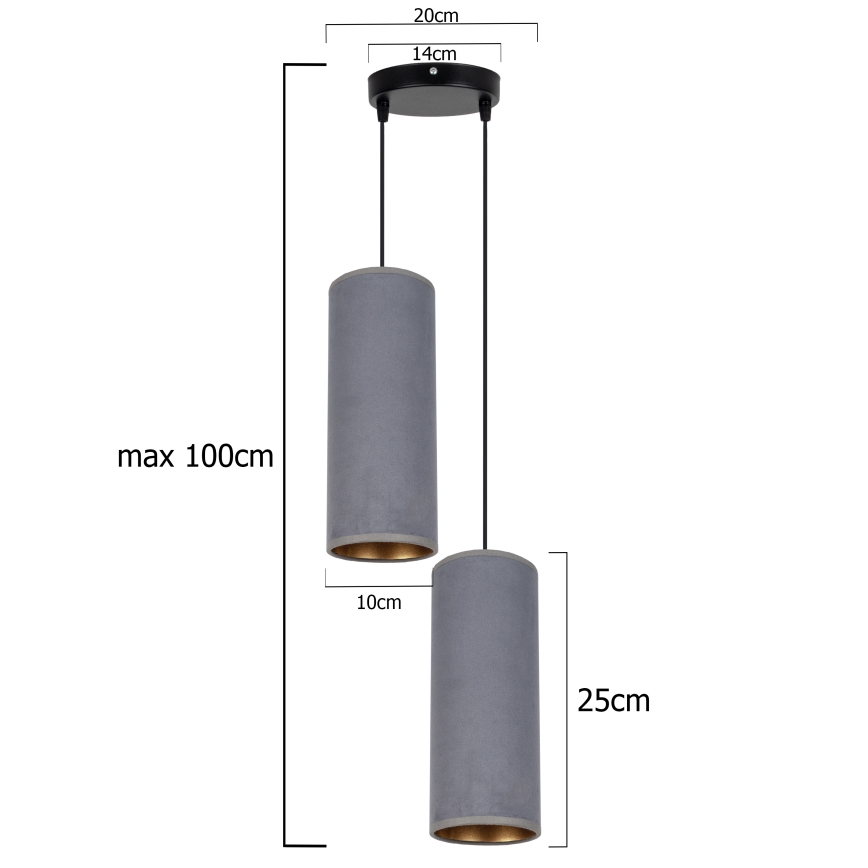 Lampadario a sospensione con filo AVALO 2xE27/60W/230V diametro 20 cm grigio