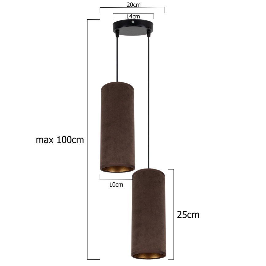 Lampadario a sospensione con filo AVALO 2xE27/60W/230V diametro 20 cm marrone