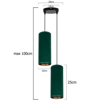 Lampadario a sospensione con filo AVALO 2xE27/60W/230V diametro 20 cm verde