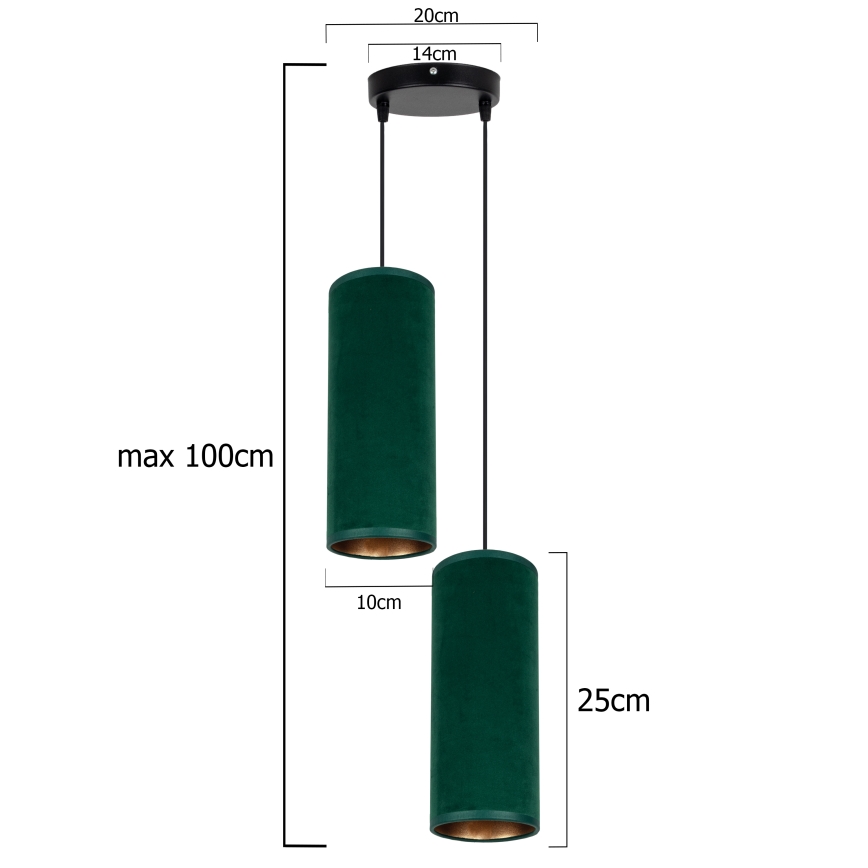 Lampadario a sospensione con filo AVALO 2xE27/60W/230V diametro 20 cm verde