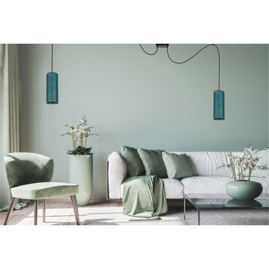 Lampadario a sospensione con filo AVALO 2xE27/60W/230V ragno turchese/oro