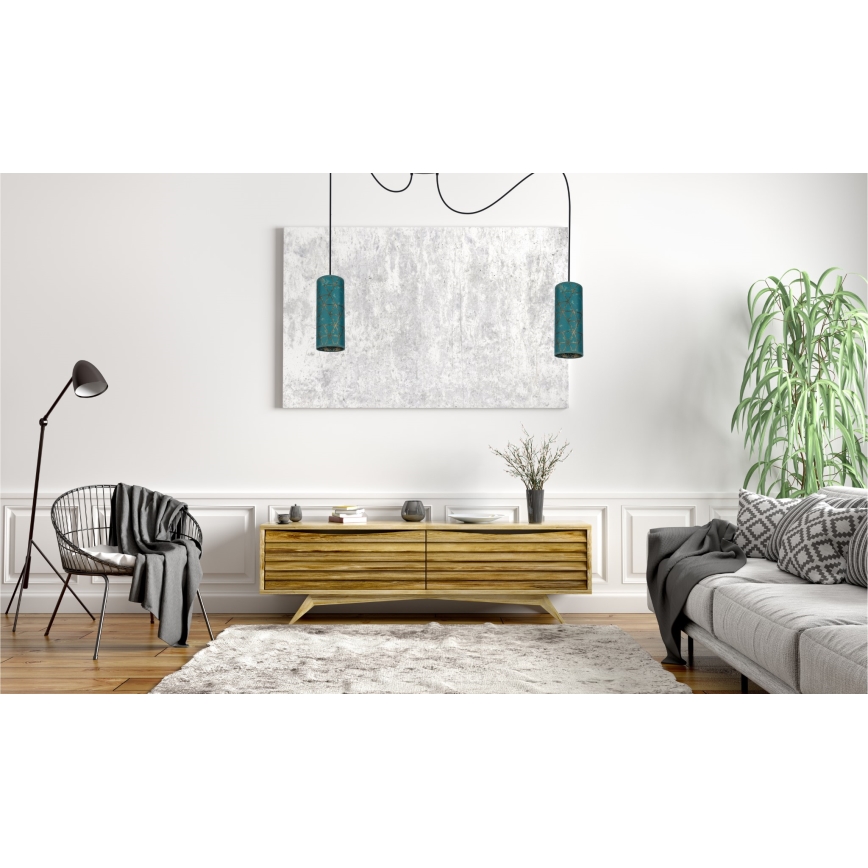 Lampadario a sospensione con filo AVALO 2xE27/60W/230V ragno turchese/oro